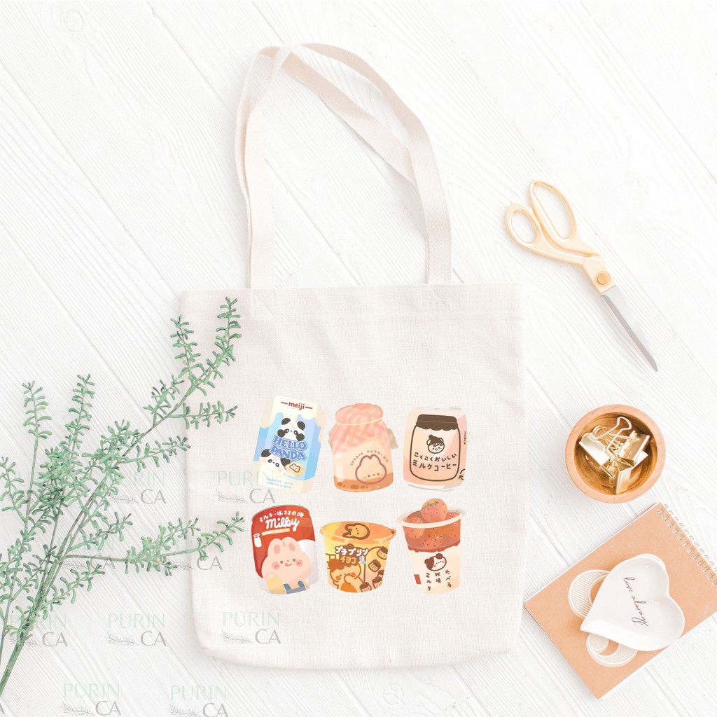 Tote bag Kanvas Motif Makanan Snack Lucu 2