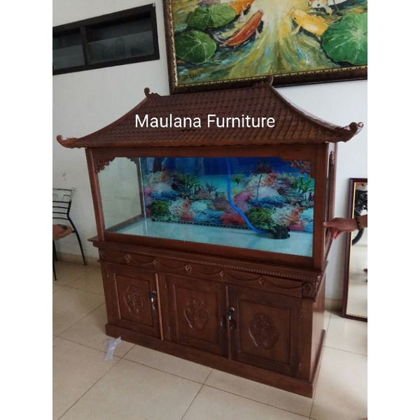 Meja bufet aquarium jati atap kayu