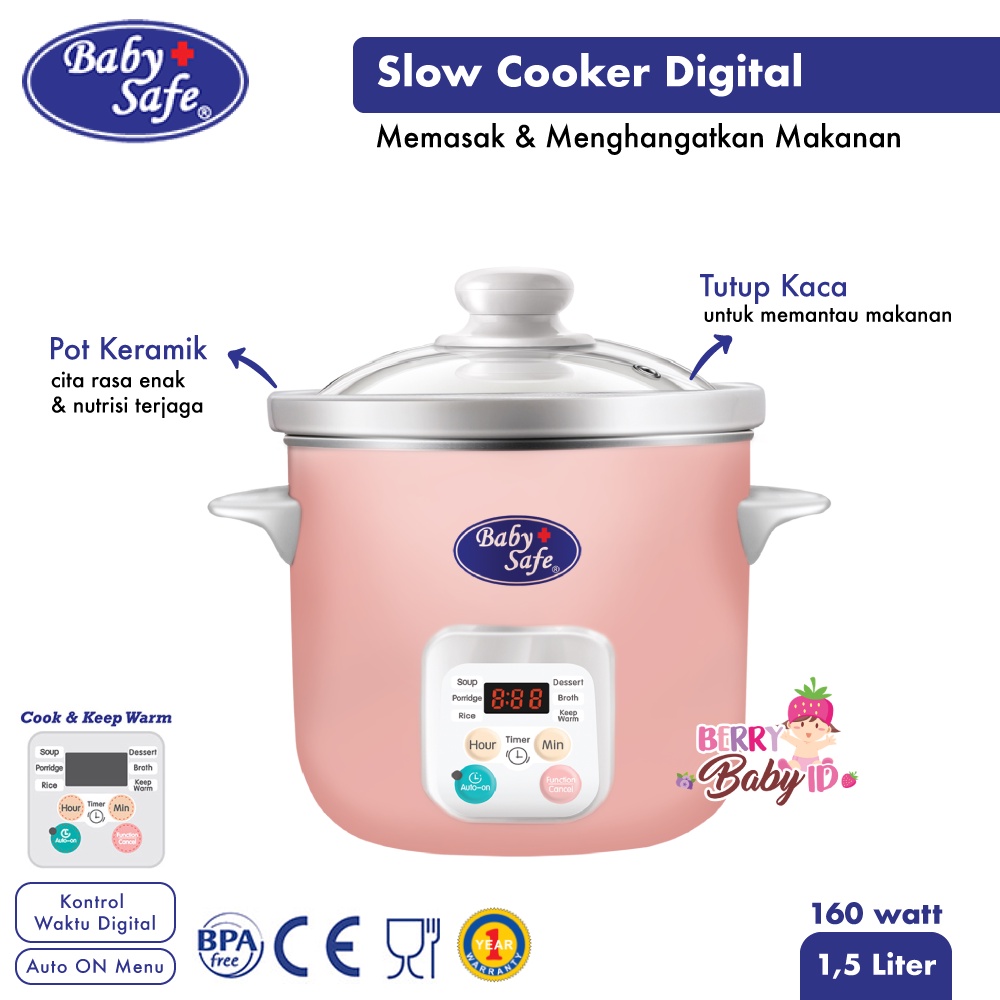 Baby Safe Digital Slow Cooker Multifungsi LB06D Perlengkapan MPASI 1.5L 1,5L BBS092 Berry Mart