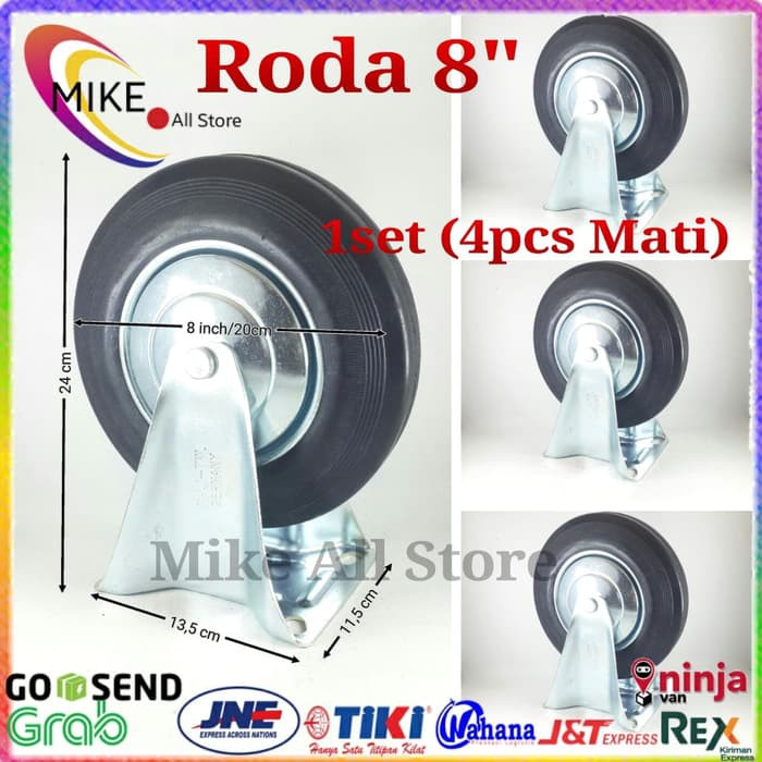 Roda Troli 8" 1set(4pcs Mati) Roda Karet 8inchi etalase 8 inch Troly