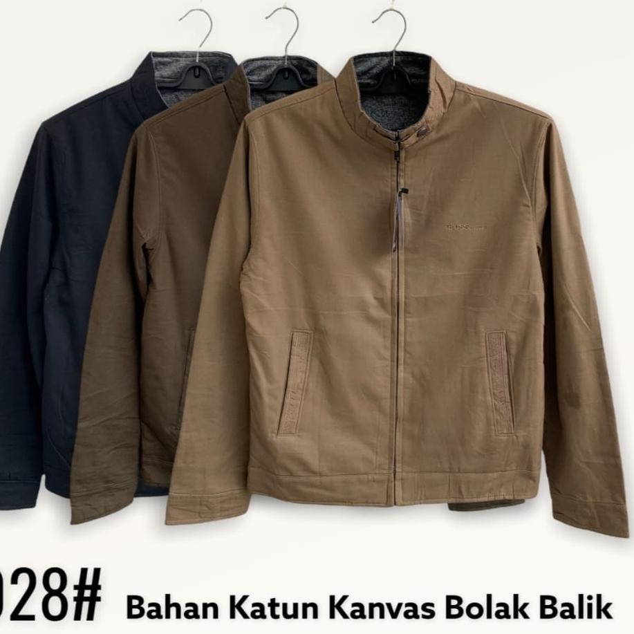 Tren Terbaru New Arrival ll Jaket Bomber Import Casual Pria Polos Bahan Kanvas Merk Boss Original Te