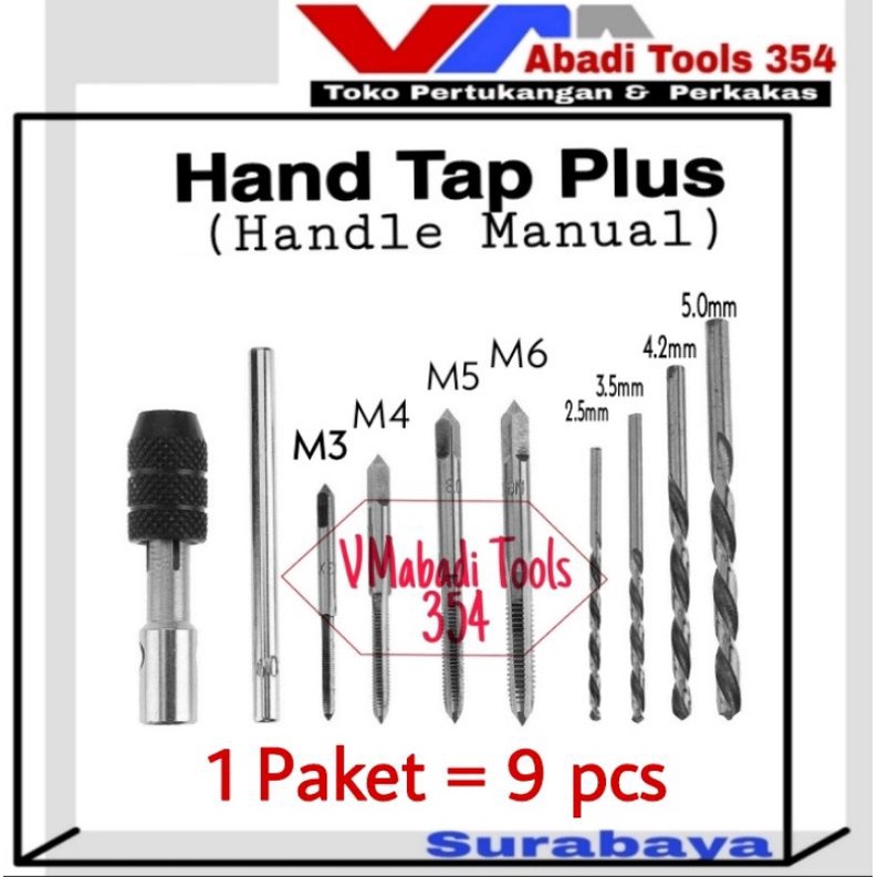 hand tap Plus handle manual plus mata bor / Set Hand Tap HSS Mata Bor Pembuat Lubang Baut Sekrup