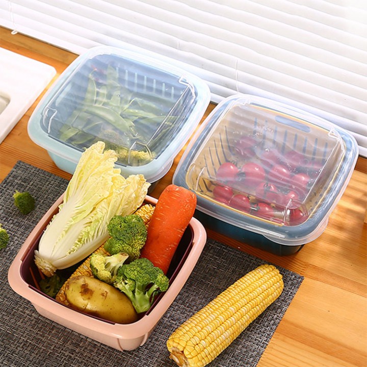 Set Baskom Saringan Wadah Cuci Sayur dan Buah keranjang saringan sayur pengering sayur buah multifun