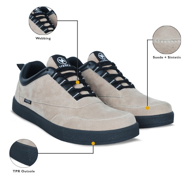 Sepatu Sneakers Pria V 655 Brand Varka Sepatu Kets Kerja Sekolah Kuliah Murah Berkualitas Warna Krem Hitam