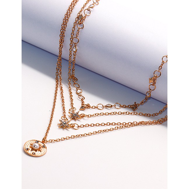 LRC Kalung Fashion Gold Color Diamond Decorated Necklace