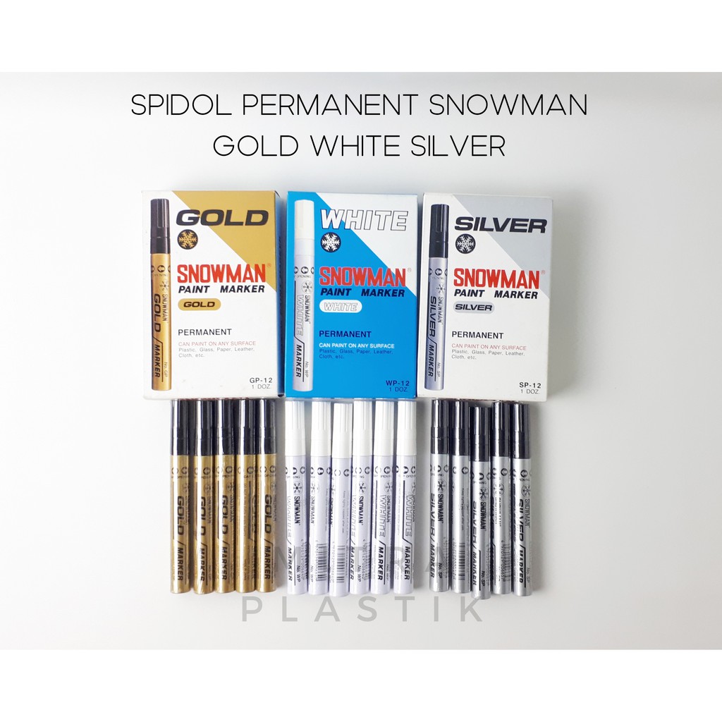 

Spidol Snowman Gold Silver White Permanent Paint Marker Spidol Permanen Besar Jumbo Putih Emas
