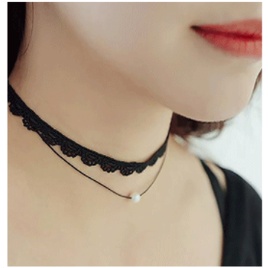 AC063 Kalung Leontine Hitam Pearl Karet Korea Necklace