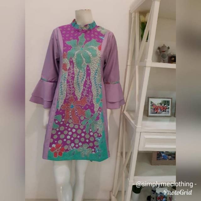 Tunik batik kombinasi katun polos