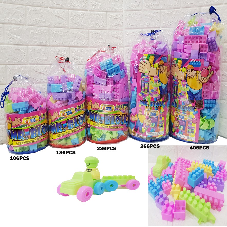 [ONGKIR 1 KG] Mr Block Mainan Balok Besar Anak Balita Edukasi Isi: 106, 136, 176, 206, 236 Sekawantoys Mainan Edukasi Anak BLOCK/Mainan Balok Mr. Block 206 pcs [206a]