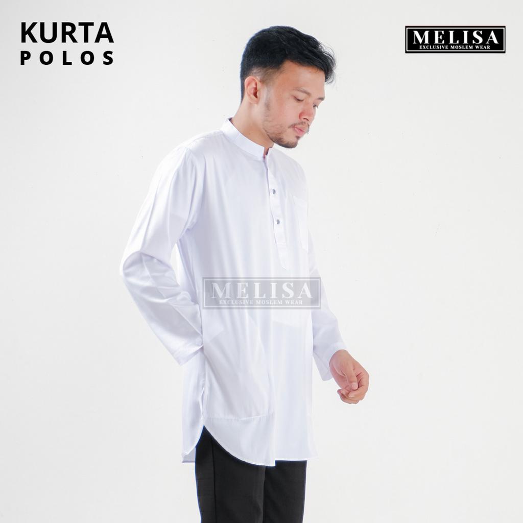 Baju Koko Kurta Lengan Panjang Baju Koko Fashion Muslim Pria Dewasa Terbaru Bahan Katun Tesla Premium Baju Koko Pakaian Muslim Pria-Warna Putih Polos