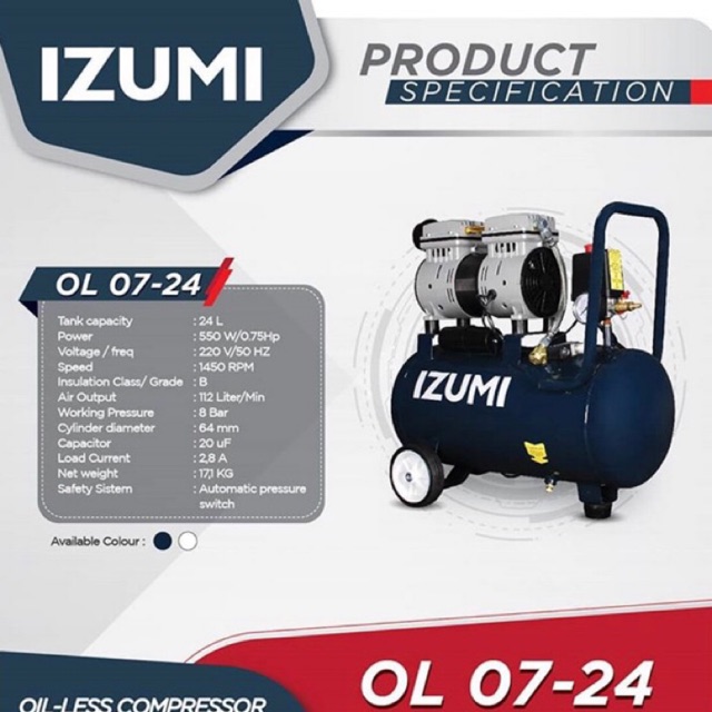 IZUMI OL 0724 Kompresor Oilless 3/4 HP 24 L/ Air Compresor