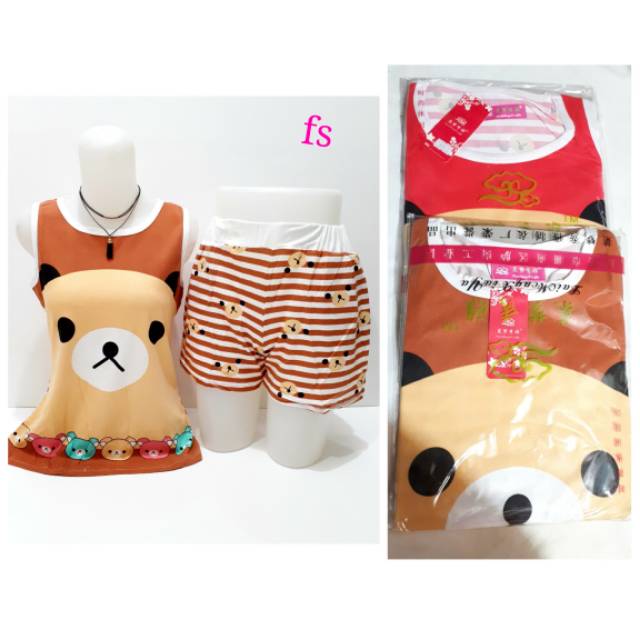 Baju setelan tidur kensi wanita dewasa karakter Rilakkuma