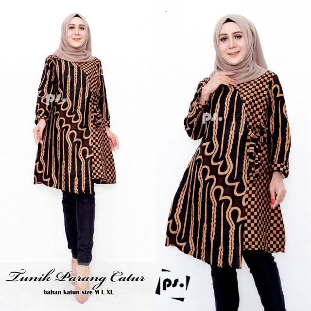 Tunik Parang Ireng Mix Catur Lawasan Batik Genes Tunik Ziggy Tali Samping