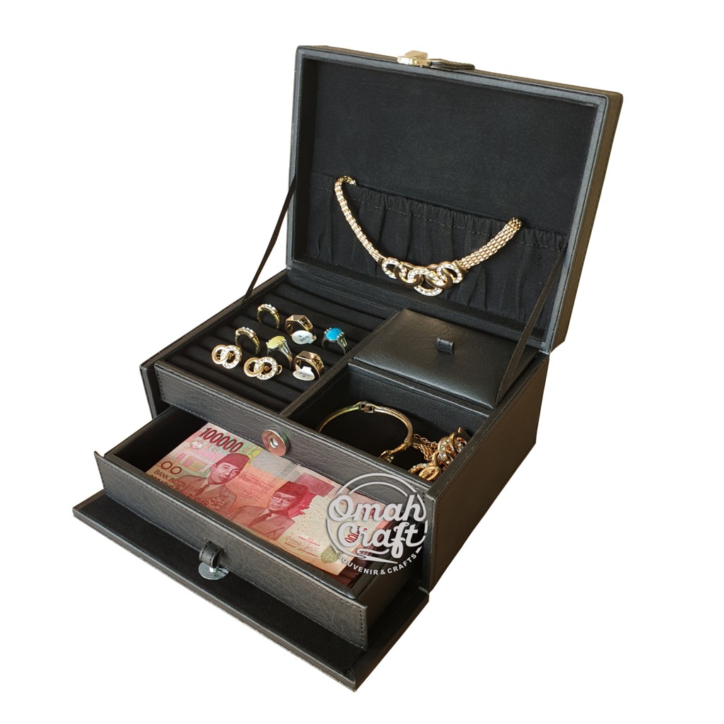 HITAM FULL - Tempat Perhiasan dan Aksesoris Emas Cincin Kalung Gelang / Jewelry Box Wadah Perhiasan