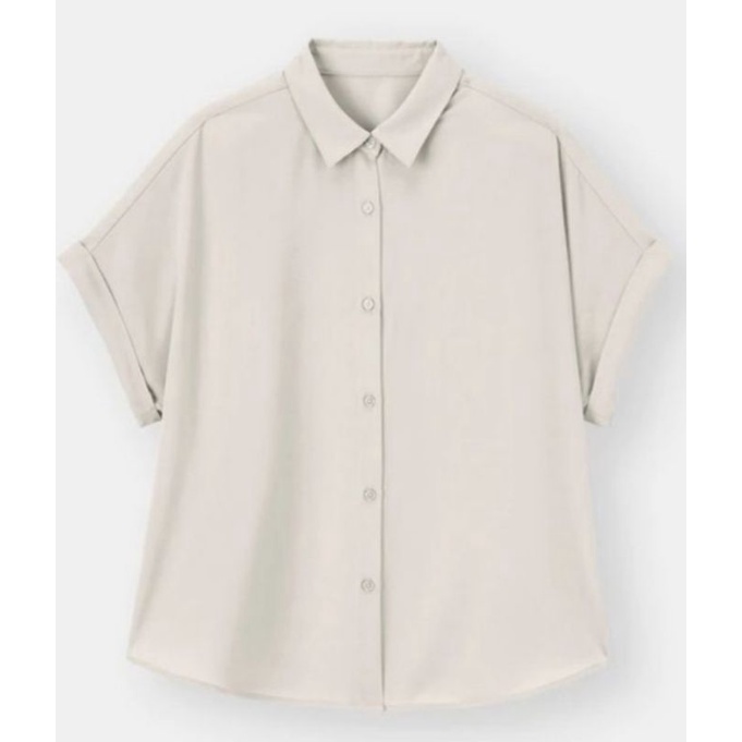 Kemeja Wanita GU by Uniqlo Airy Short Shirt - Baju Kemeja Wanita Lengan Pendek Polos Original-Powder