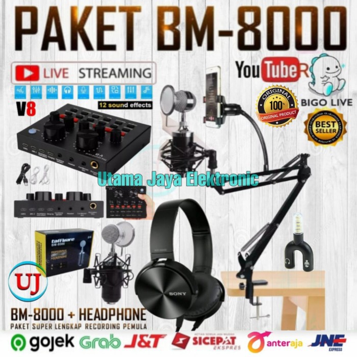 paket komplit BM8000 soundcard V8 Mixer V8 home recording terbaik Berkualitas