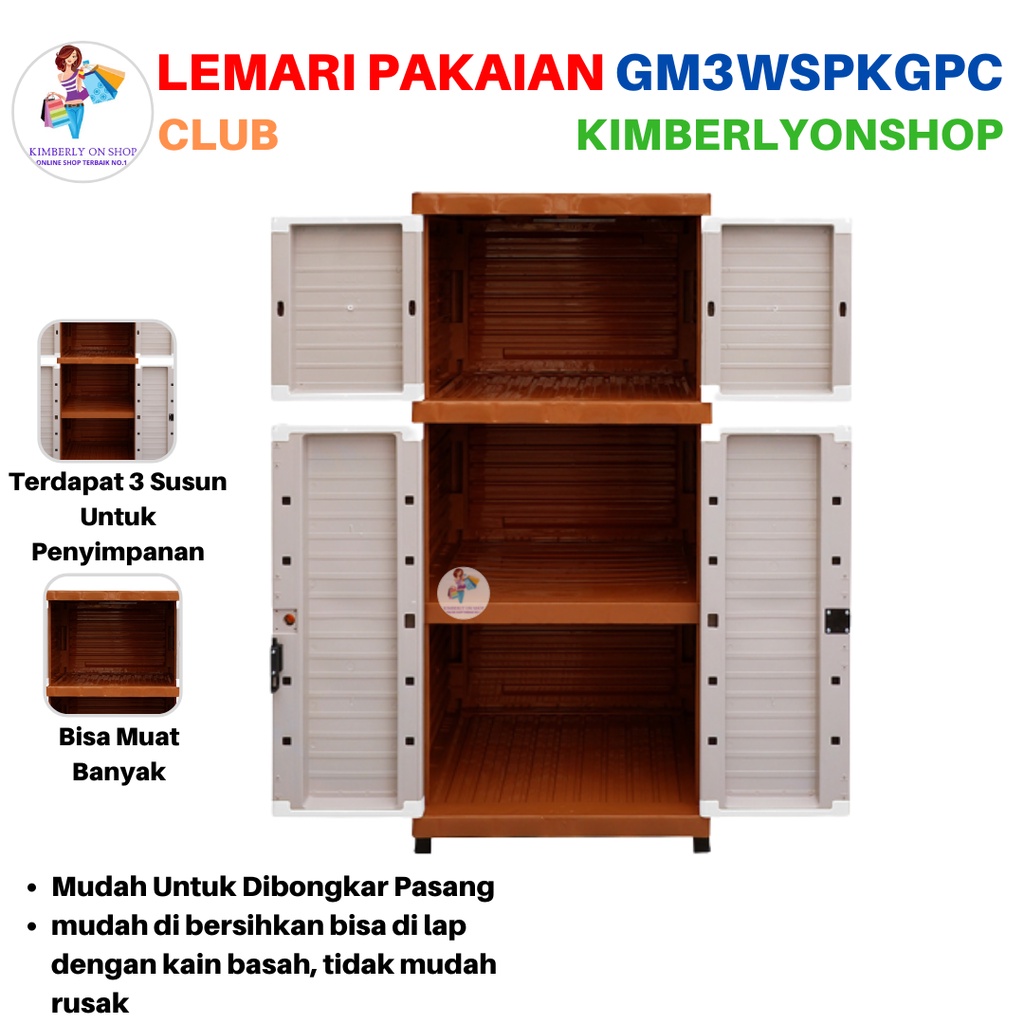 Lemari Pakaian Laci Kabinet Plastik Grand Mini Susun 3 GM3WSPK Club