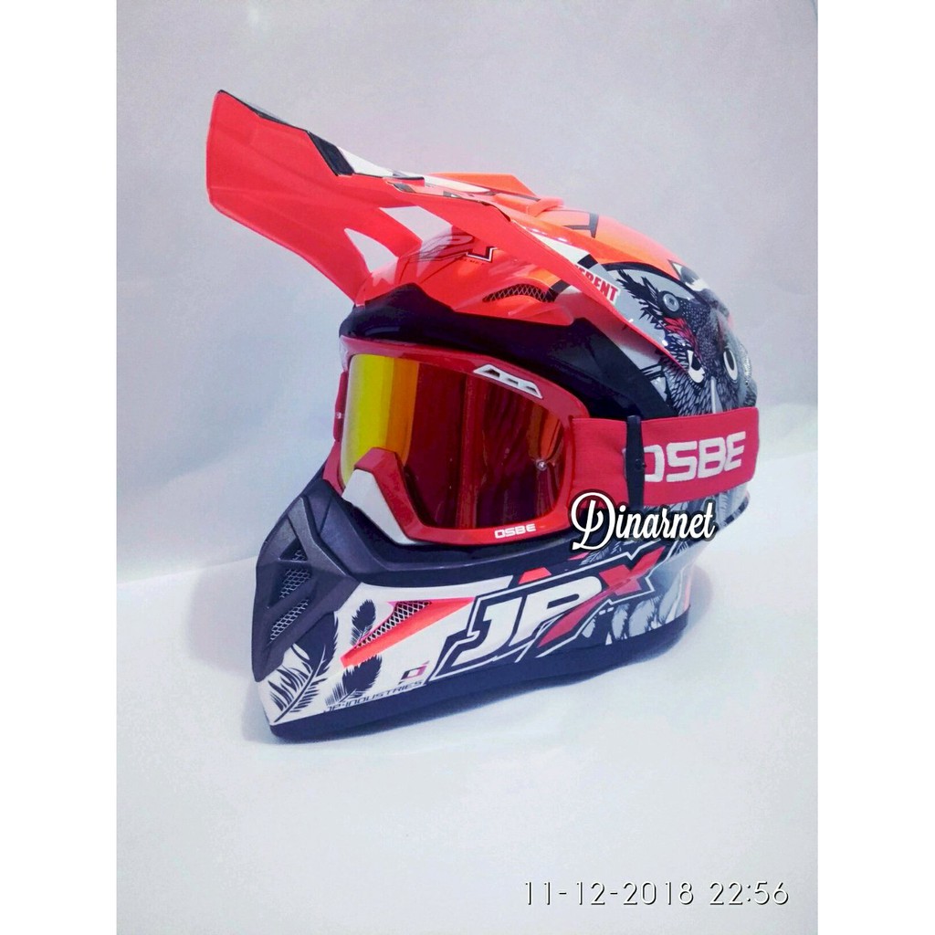 Helm Cross Jpx X13 Owl Red Fluo Kacamata Goggle Air Defence Merah Anti Fog Bonus Lensa