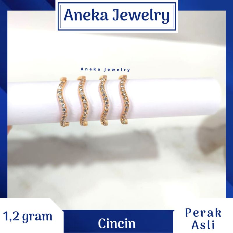 Cincin Gelombang Mata2, Perak 925, Lapis Emas Rosegold