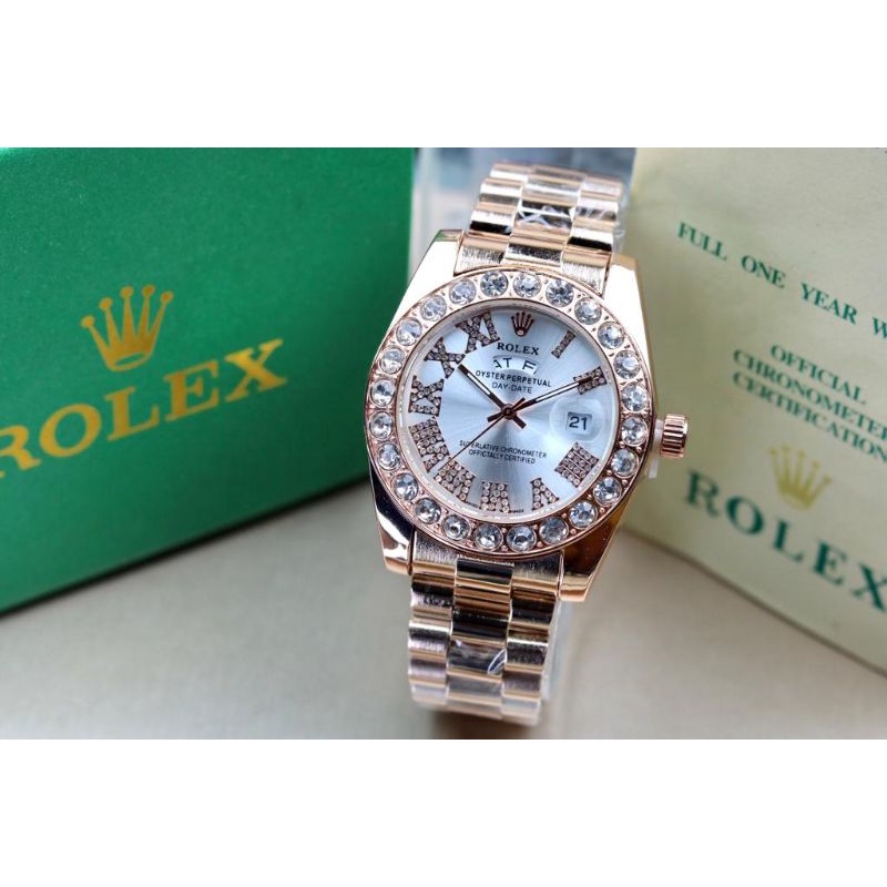 (PW)JAM TANGAN ROLEX FASHION WANITA RING & ANGKA KOMBI DIAMOND TALI RANTAI FREE BOX ORIGINAL