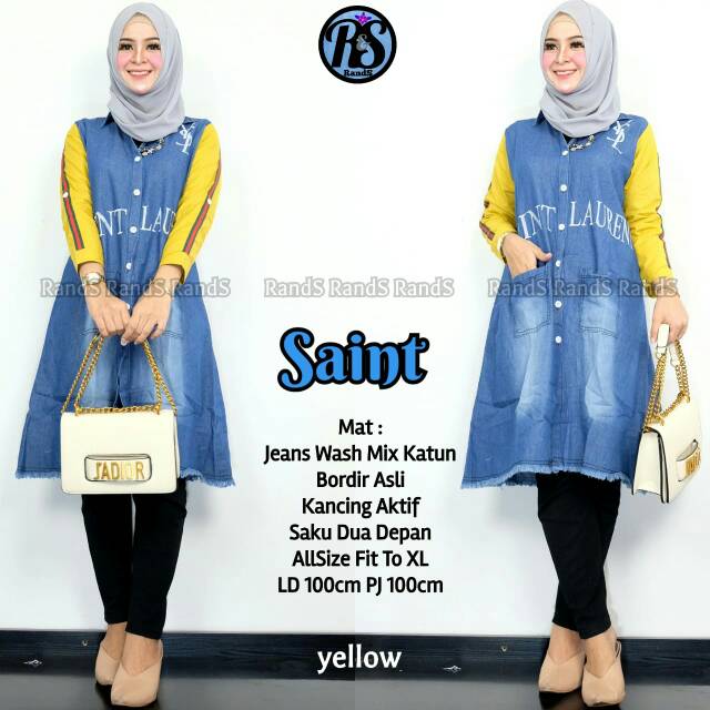 TUNIK JEANS KOMBINASI KATUN // SAINT // BAHAN JEANS MIX KATUN BORDIR ASLI