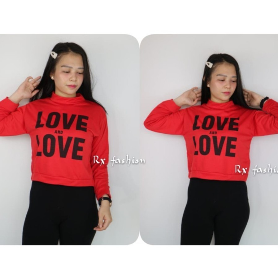 Rx Fashion SWEATER CROP LOVE BAHAN BABYTERRY UKURAN ALLSIZE FIT L 1R