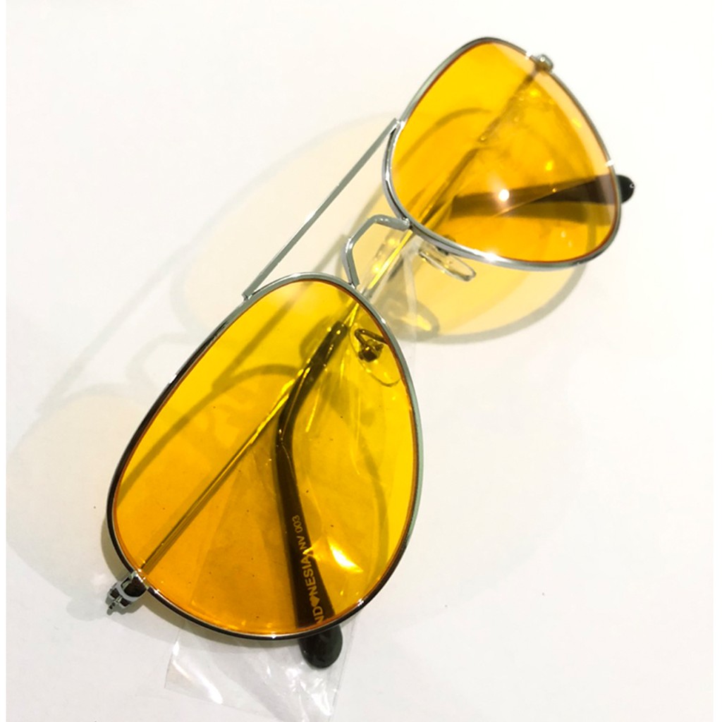 KACAMATA AVIATOR PREMIUM FASHION NIGHT VIEW VISION FRAME HITAM GOLD KUNING MIRROR