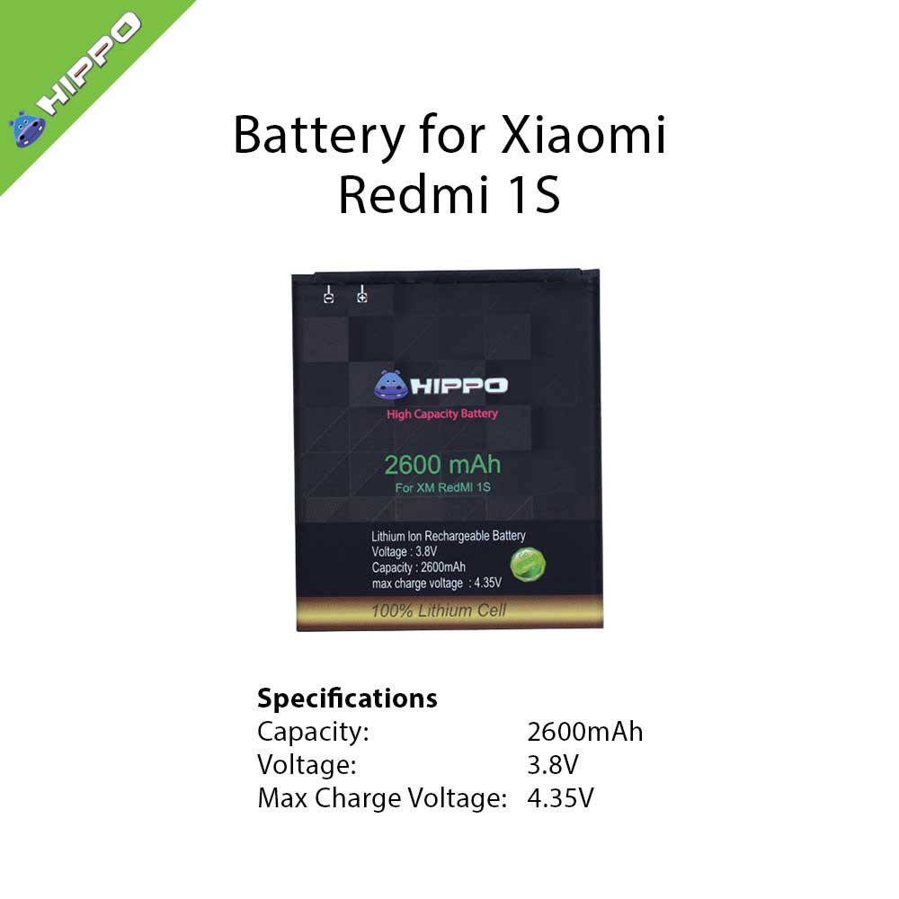 Baterai Hippo Xiaomi Redmi 1s / XIOMI REDMI 2S / BM41 / BM44 2600 mAh ORIGINAL Garansi Resmi hippo 1 tahun