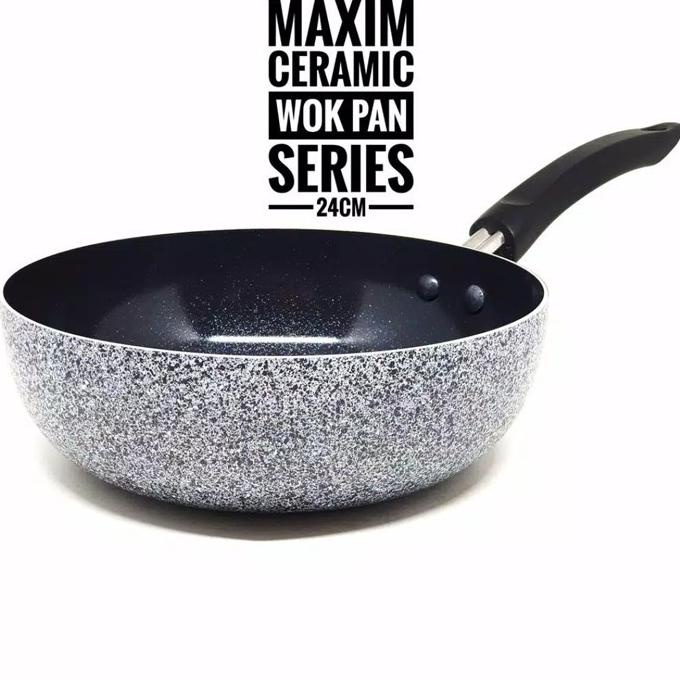 Maxim Neostone Deep Wok Marble Ceramic Wajan Penggorengan Anti Lengket