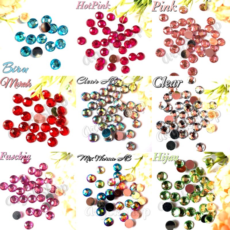 Bahan Tombol PELANGI Blink bling Circle Dot 10mm isi 10pcs Bahan Tasbih bling Swarovsky