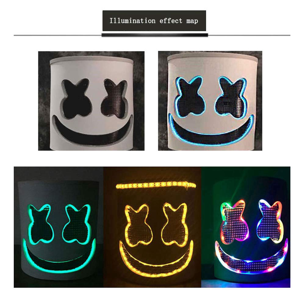 Topeng Full Head Marshmello DJ Dengan Lampu LED Untuk Kostum Halloween Cosplay