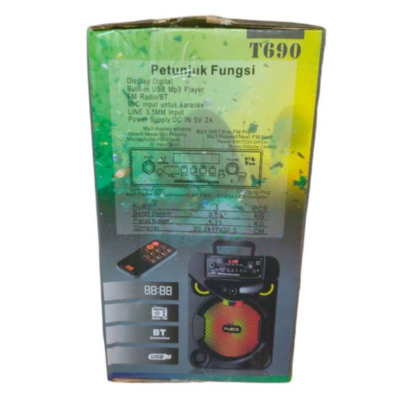 Speaker Bluetooth Karaoke Fleco T690 Free Mic // Speaker Super Bass