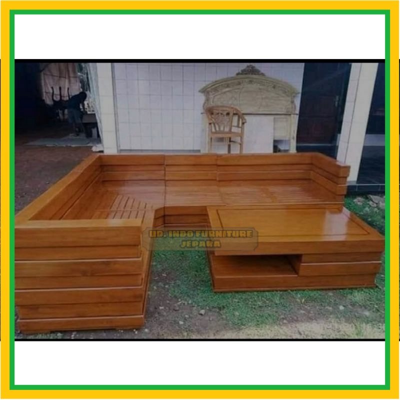 Kursi sudut bok untuk ruang tamu kayu jati minimalis