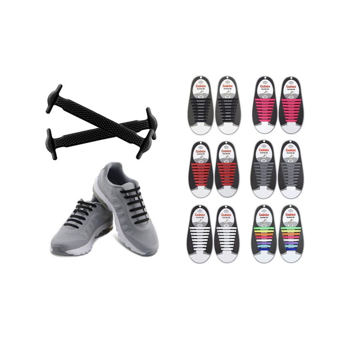 Tali Sepatu Premium Silikon Elastis Shoe Laces Karet Shoelace Silicone Banyak Warna Isi 16 pcs