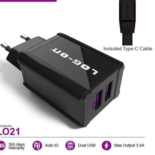 CHARGER CASAN LOGON LOG ON LO21 2 PORT 2 USB 2 OUTPUT 3.4A TYPE MICRO-USB /TYPE-C / LIGHTNING