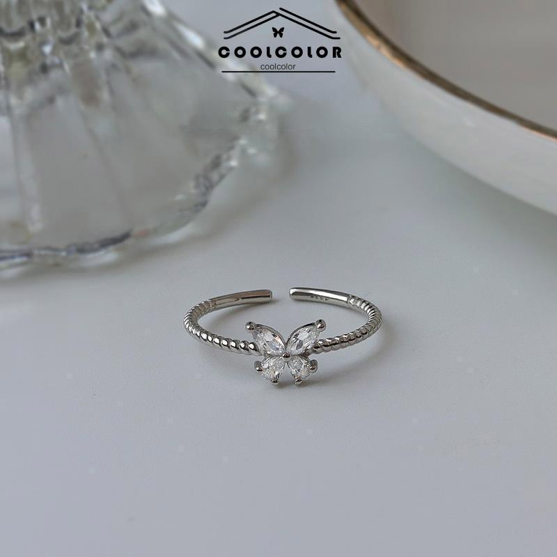 COD❤️Cincin Kupu-Kupu Wanita Korea Anti Karat Dan Anti Luntur Model Terbuka DesainAksen Berlian Untuk  Fashion Aksesoris Murah