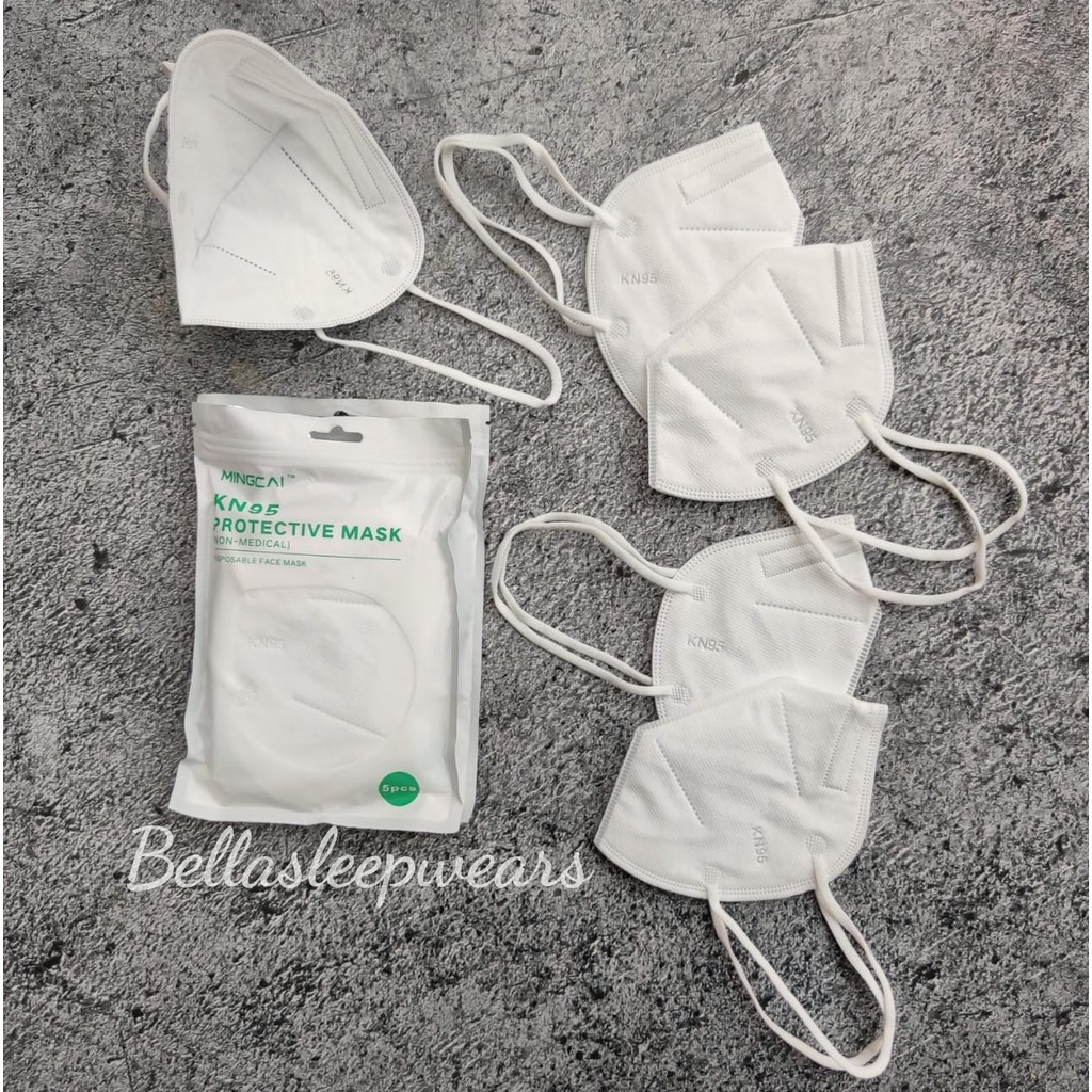 PROMO KN95 MINCAI 5 PC - MASKER KN95 EARLOOP 5PLY PUTIH TALI PANJANG TIDAK SAKIT DI TELINGA