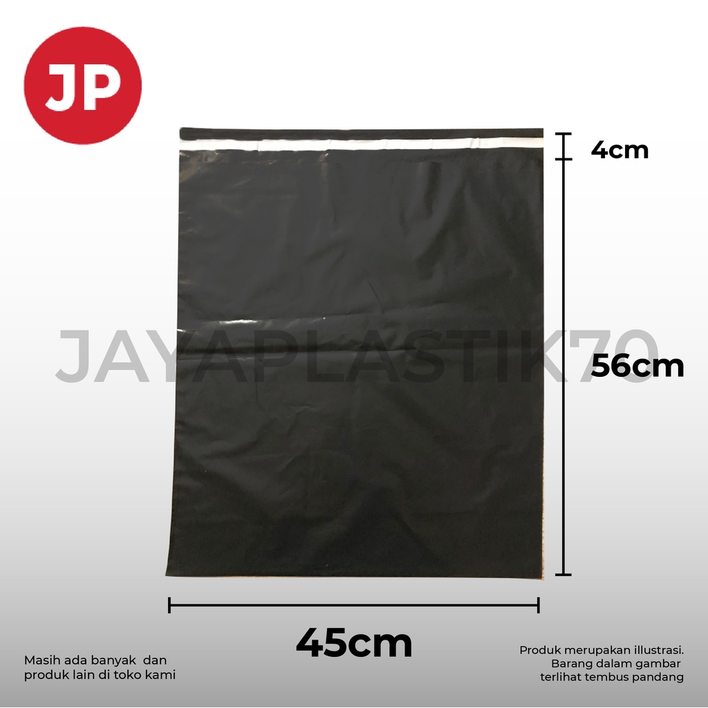 Plastik Packing / paking HD Hitam Uk: 45cmx56cm +4cm(LEM PERMANEN) plastik bungkus paket online / olshop , Isi 100pcs