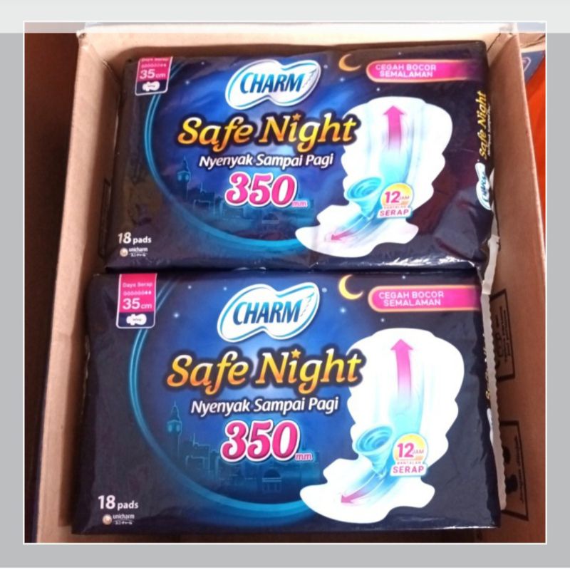 Charm safe night 35cm 18pads/pembalut charm 35 cm 18 pads/charm safe night wing