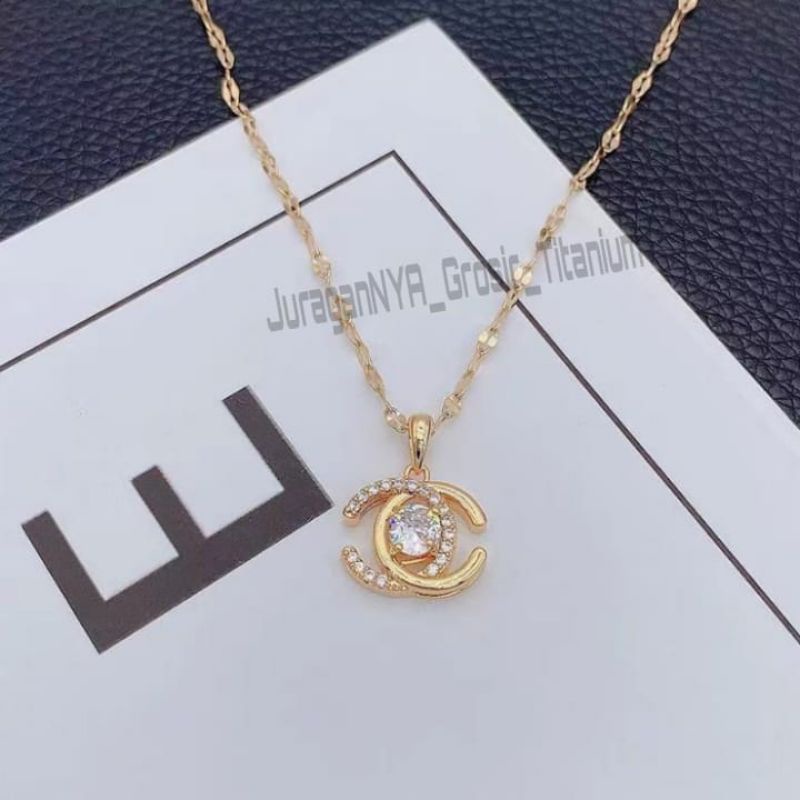 Kalung Titanium Chanel Full Mata Super Lucu Anti Karat Anti Luntur