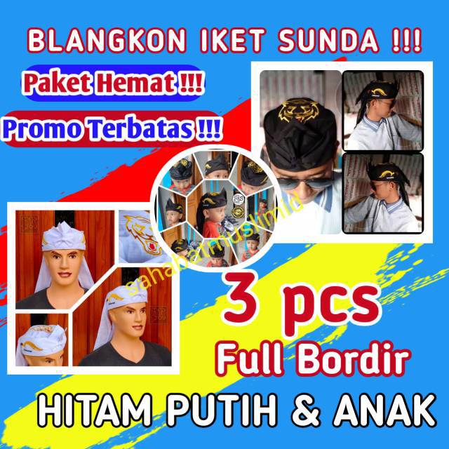 Paket Hemat Blangkon Siliwangi 3pcs Bendo Udeng Bordir Kujang Siliwangi Iket Sunda Blangkon Sunda