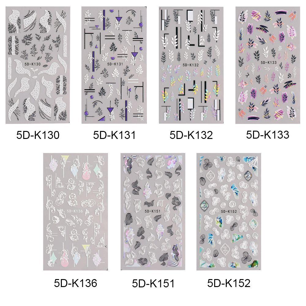 R-flower Nail Art Sticker Decals Akrilik Desain Ukiran Timbul Perekat Diri 5D Hollow