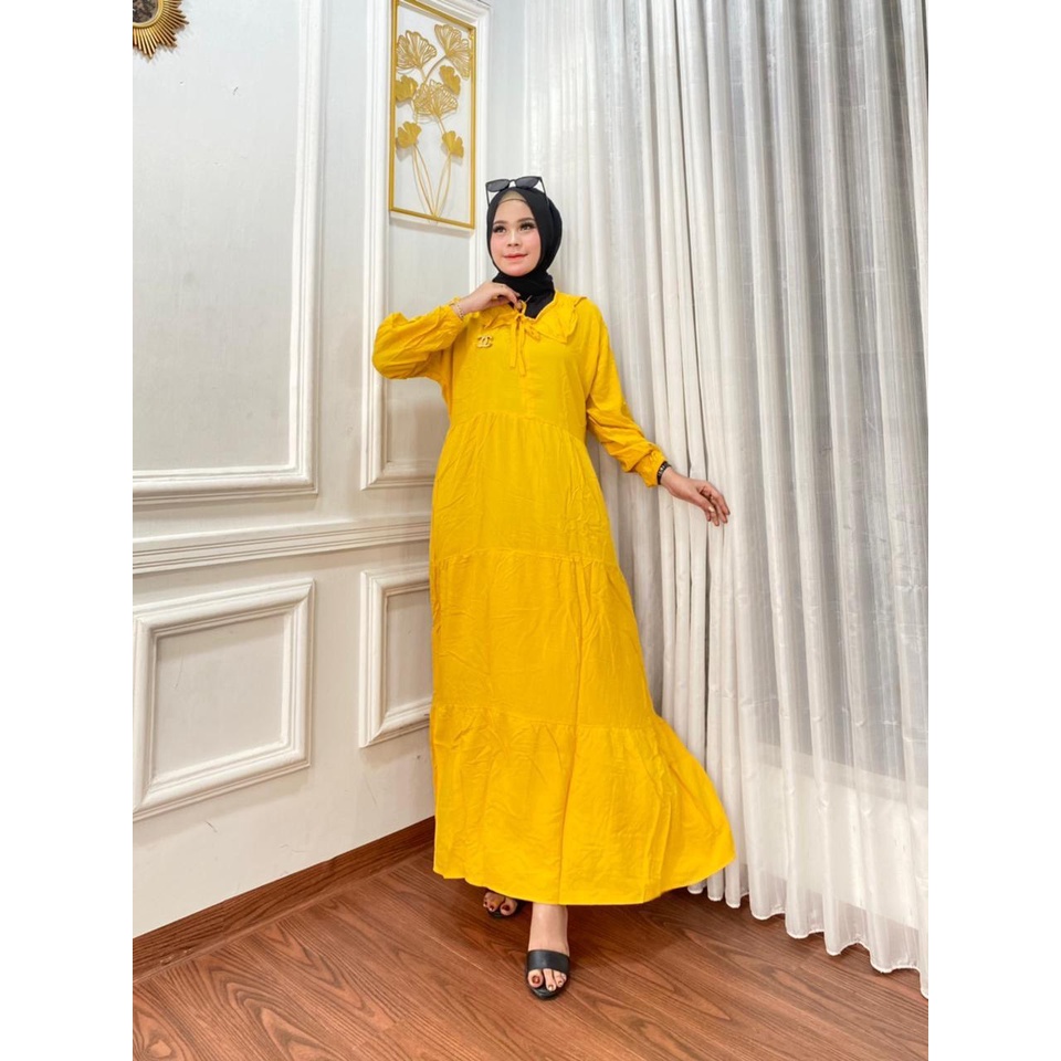 Gamis Susun Jumbo Polos Rayon Premium Dress Wanita Susun Lengan Panjang Baju Wanita Busui Kekinian LD 120 cm Bonus Bros