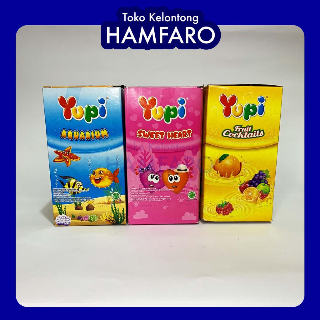

[PROMO!!!] YUPI BOX AUARIUM / SWEET HEART / FRUITS COKTAILS 1 BOX ISI 12 PCS X 15 GRAM