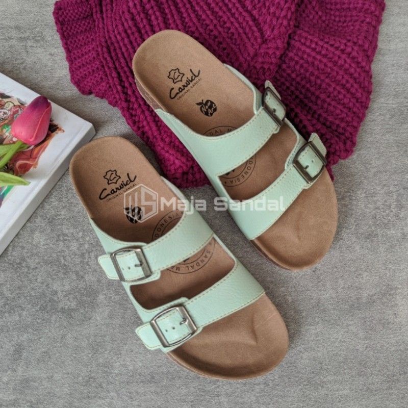 Sandal Wanita Casual Murah Berkualitas Selop Gasper Logam Bahan Kulit High Sintetis Sol Birken Alexa02 size 37 - 40-5