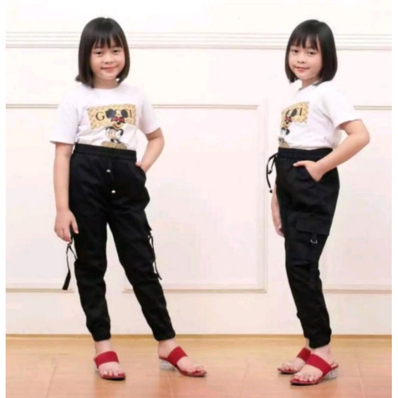 Celana panjang anak perempuan Jogger cargo 1-12 Tahun celana chinos anak perempuan