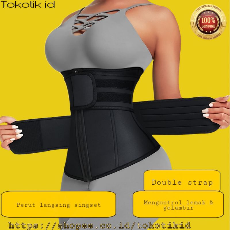 Zipper waist shaper korset melahirkan resleting double strap pelangsing pengecil perut buncit pria wanita korset olahraga