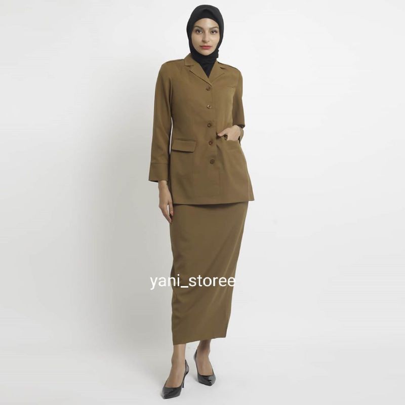 Baju seragam dinas Wanita Setelan Rok Dan Celana Model Kantong Tiga Khaki  Blazer Pemda Stelan Rok S