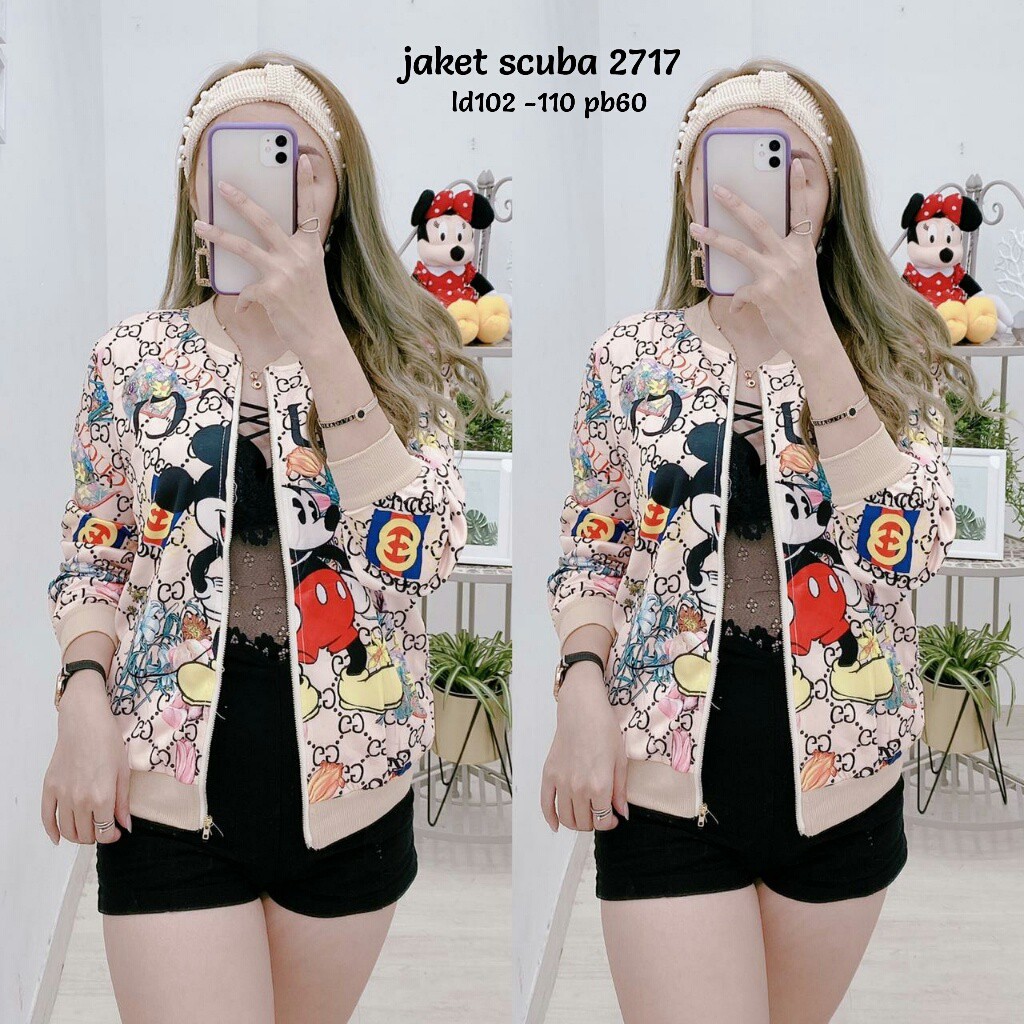 JAKET SCUBA WANITA IMPORT PREMIUM GUCCI MICKEY 2717