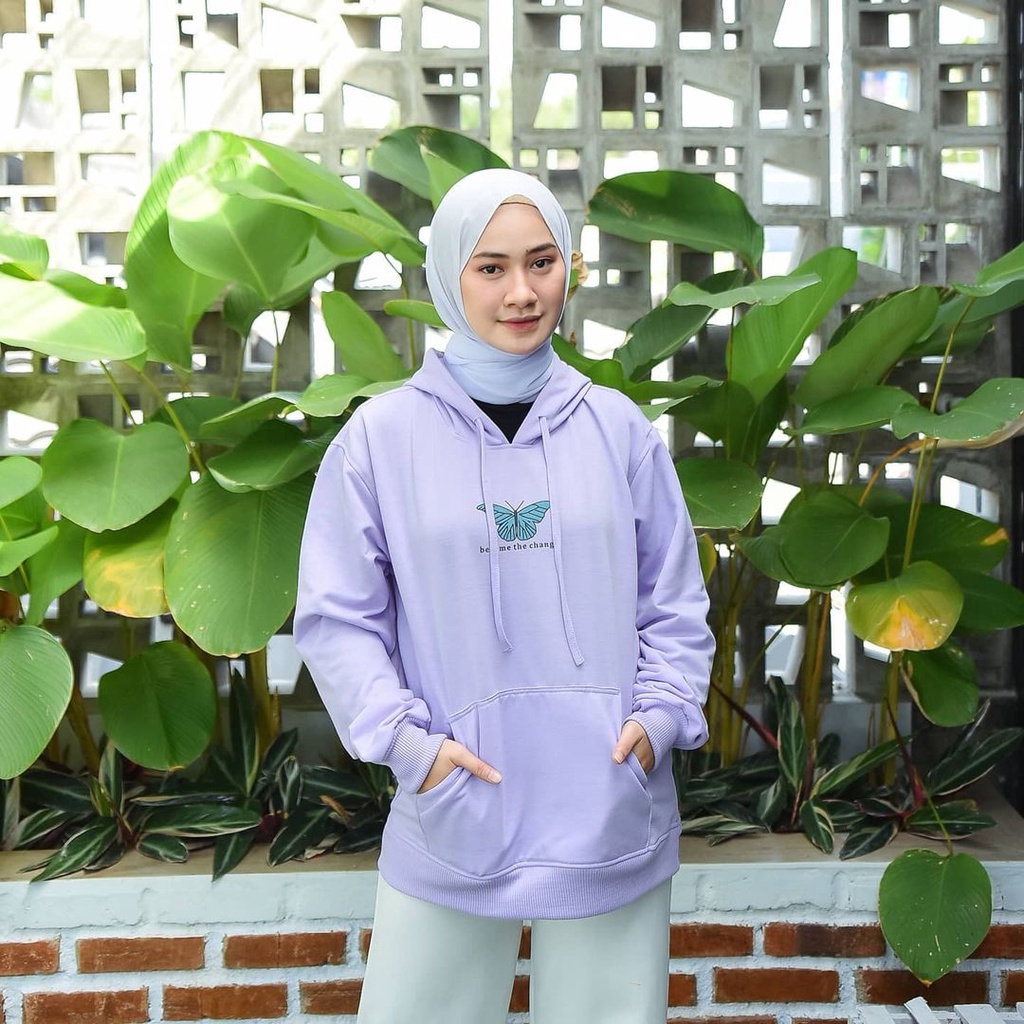 BARU PILIHAN SWEATER HOODIE WANITA LILAC BAHAN FLEECE TEBAL-1